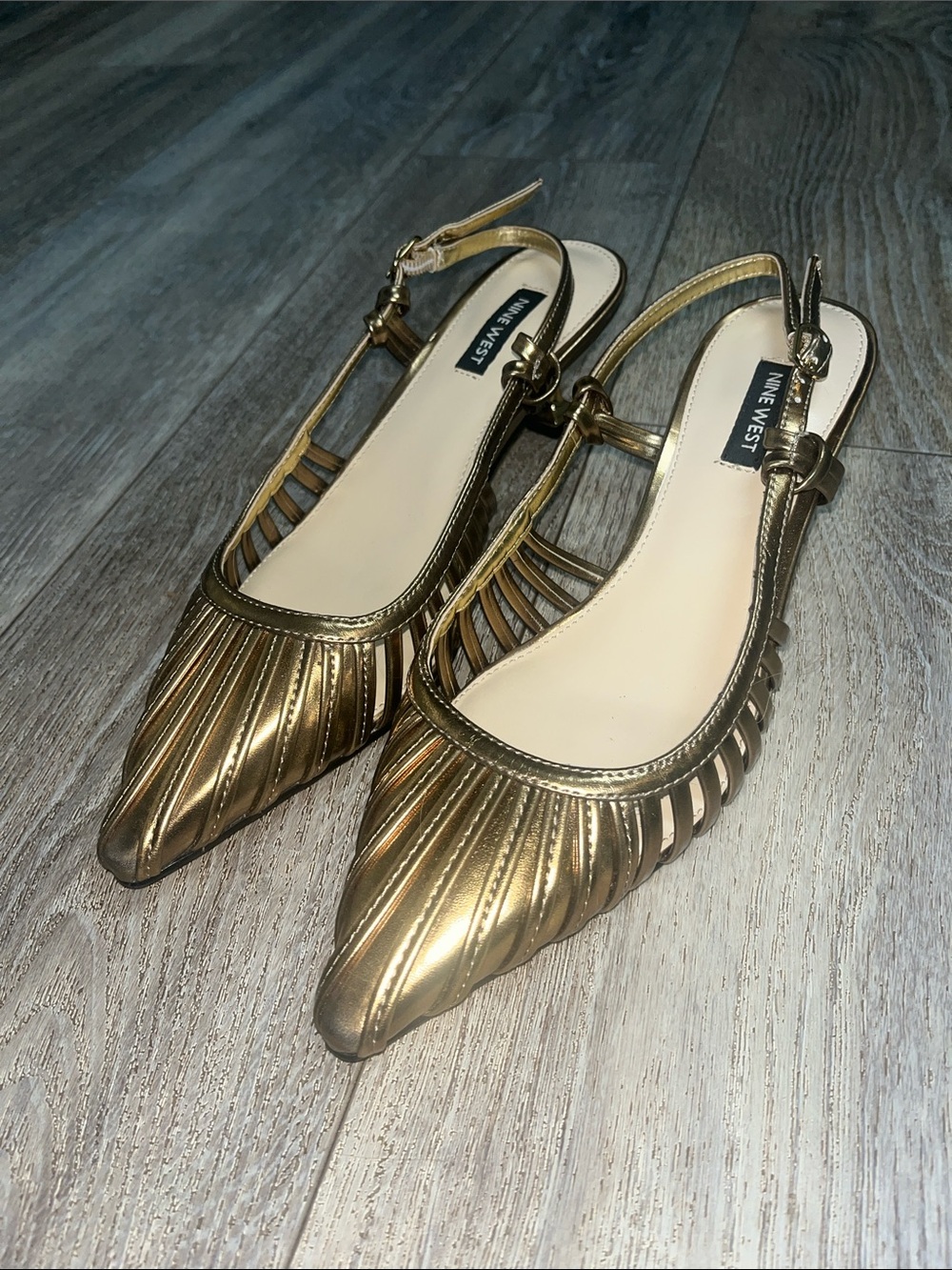Nine West Metallic Gold Pointed Slingback Flats